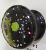 Кнопка под стекло с цветочком черная пластик №6